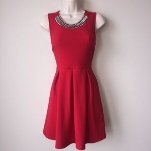Red Embellished Neckline Dress
